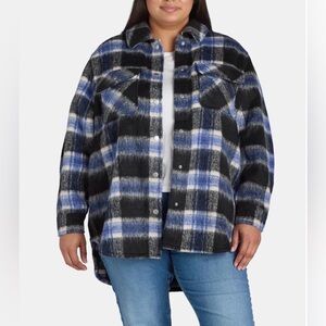 TERRA & SKY Women’s Plus Size 2X Blue Plaid Button Down Shacket Brushed